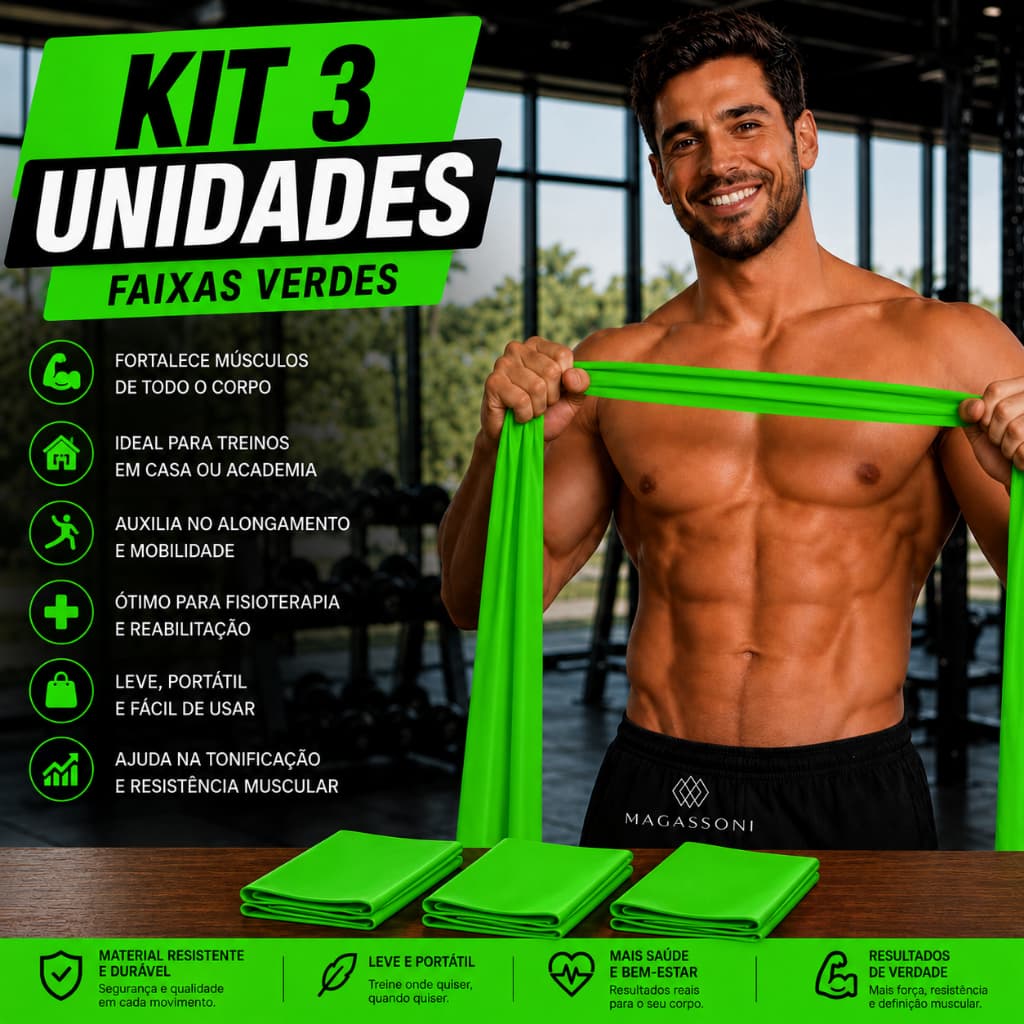 Kit 3 Faixas Elástica Thera Band Fisio Pilates Academia Yoga Exercicio