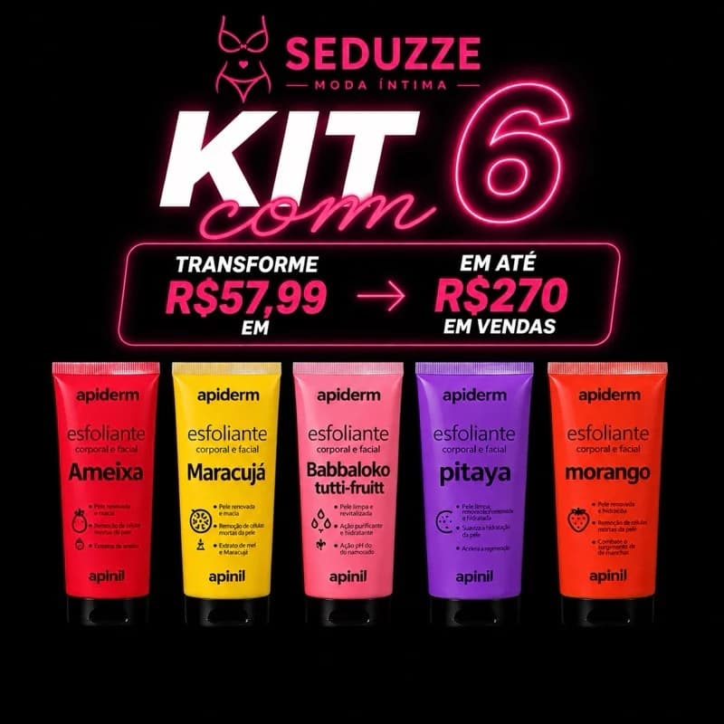 Kit com 6 Esfoliante Facial e Corporal Sortidos 190g Apinil - Atacado para Revenda