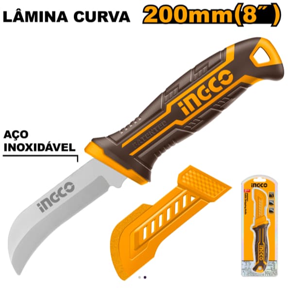 Faca Desencapadora De Cabos Ingco Lamina Curva 8 (200mm)