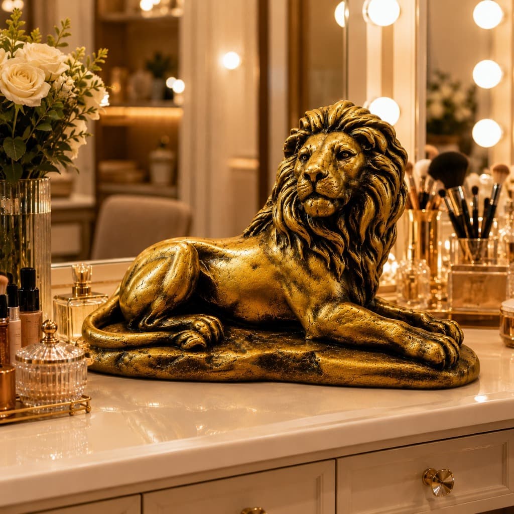 Escultura Leão Deitado Decoração Sala Estatueta Enfeites Luxo Decorativo Home Casa