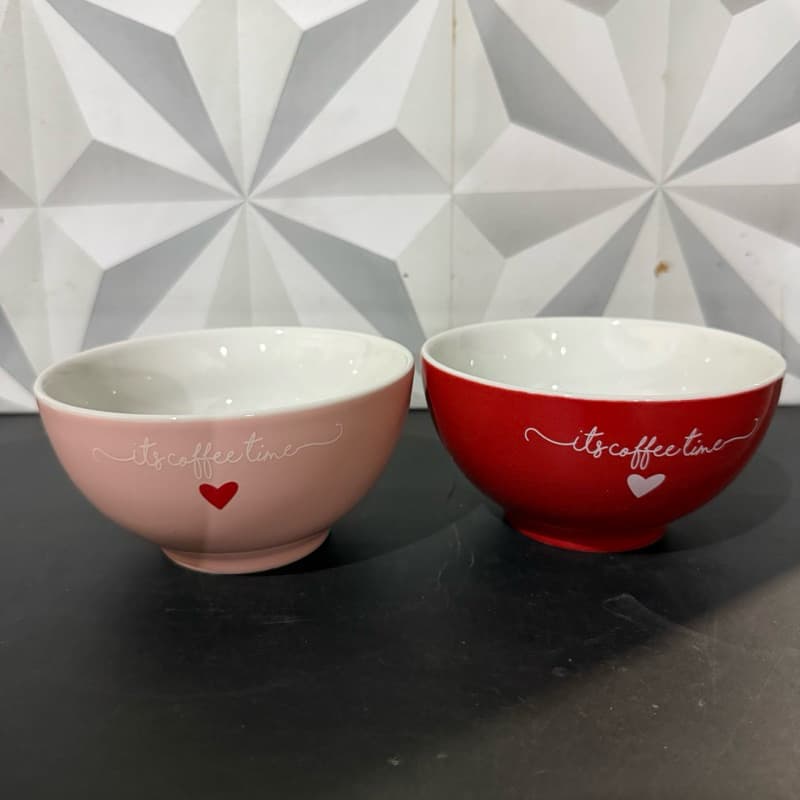 Bowl rosa ou vermelho de porcelana Lamour multiuso sopa sobremesa caldo cereja decorado de cozinha coração tigela pote