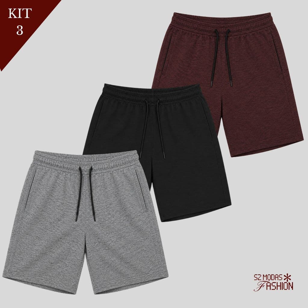 Kit 3 Bermuda Dry Fit Esportiva Masculina Leve Academia Corrida Treino S2 Modas Fashion