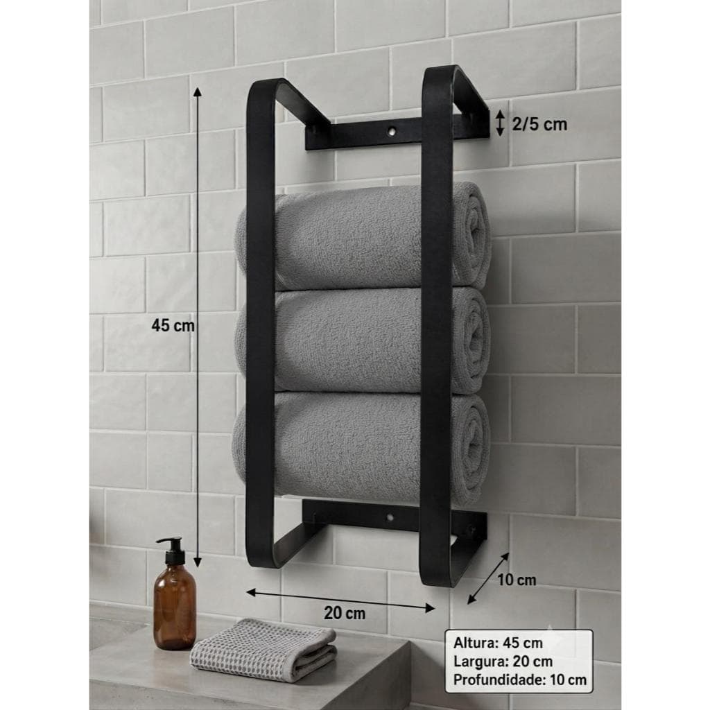 Suporte de Toalhas Rosto Estilo Industrial Ferro Maciço Banheiro Box Fc Salão Beleza