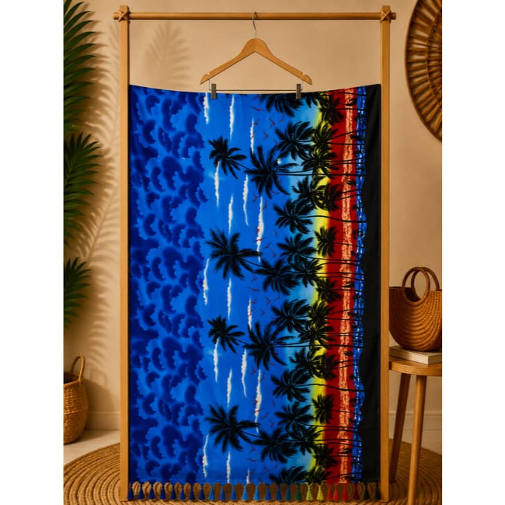 Canga de Praia Pareô com Varias Estampas - Coqueiro / Paisagem em Poliester 1.00x1.80 leve
