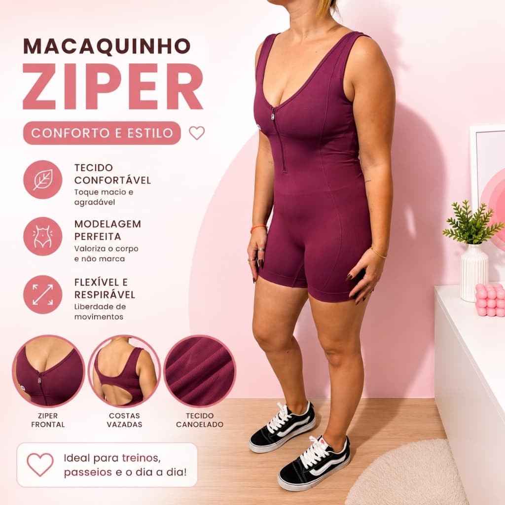 Macaquinho Fitness Feminino Curto Academia Zíper Frontal Dry Fit Alta Elasticidade Corrida Treino Cor Marsala