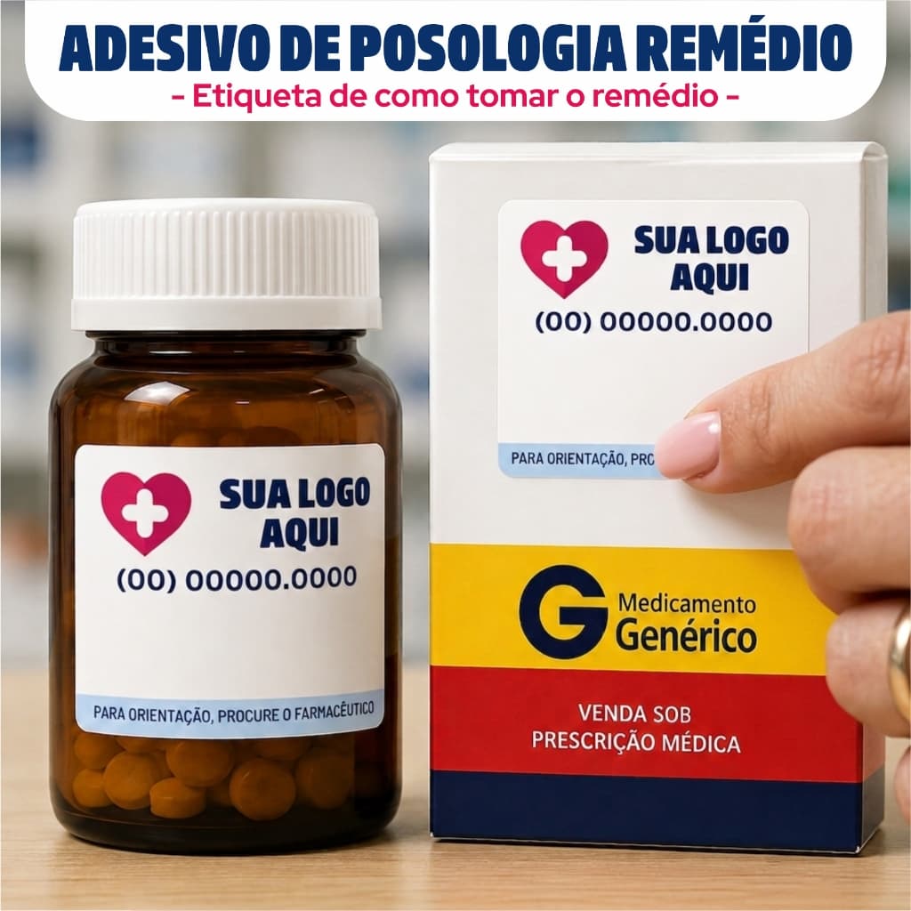Etiqueta Posologia Personalizada para Medicamento | Adesivos Vinil 5x5 cm | Com Logo da Farmácia