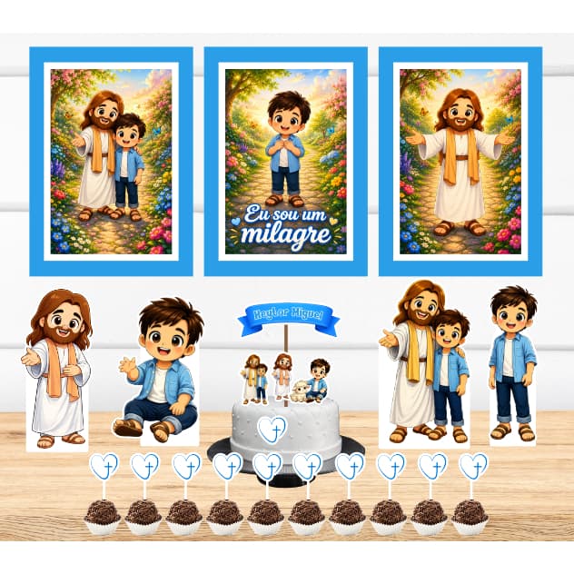 Kit Só um Bolinho -EU SOU UM MILAGRE/ MENINO JESUS- Kit Festa em casa  - Aniversário, Mêsversário