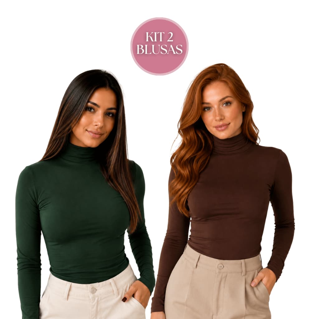 Kit 2 Blusas Cacharrel Feminina Gola Alta Manga Longa Suplex Inverno