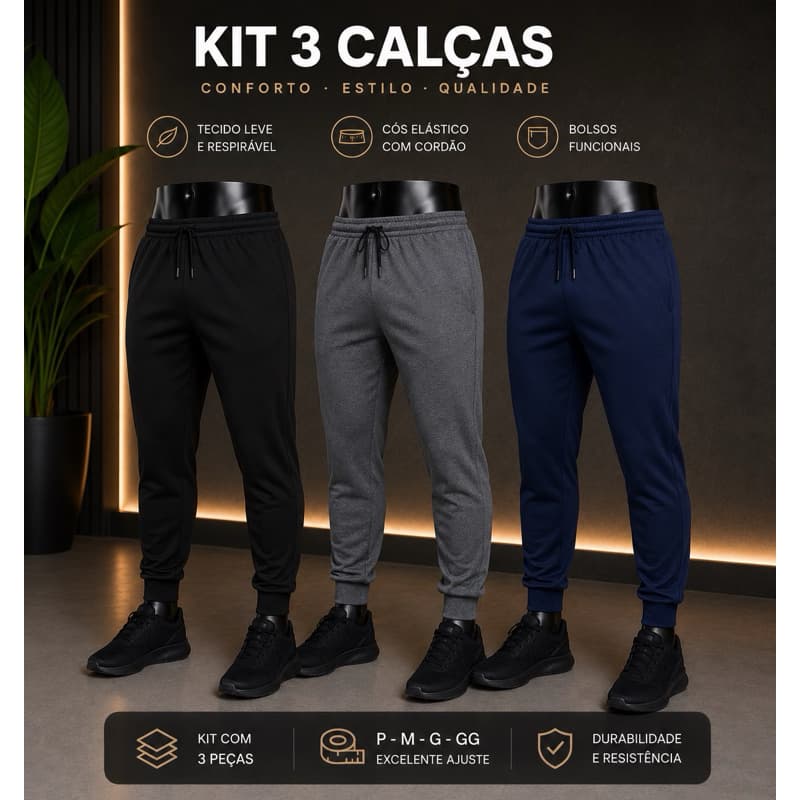 kit 3 calça jogger chimpa adulto masculina flanelado esportiva