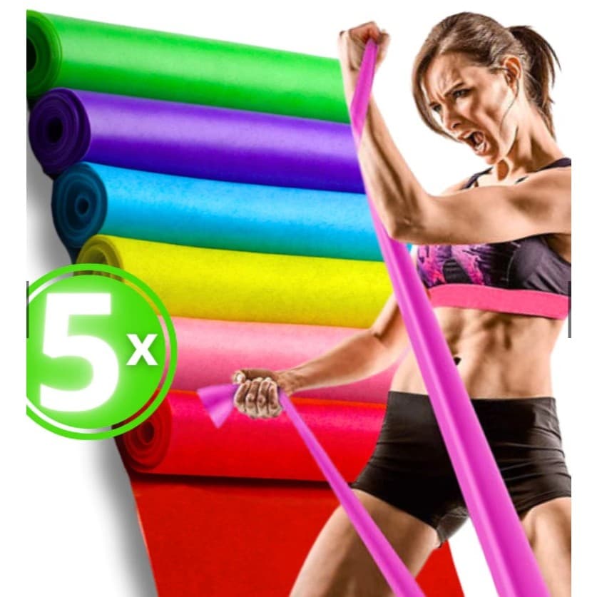 Kit 5 Faixa Elástica Thera Band Elástico Exercício Treino  Fisioterapia Funcional Academia Em Casa