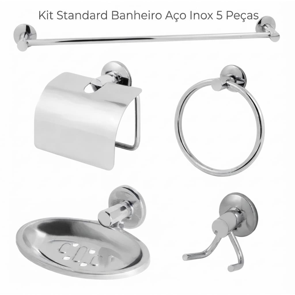 Kit Standard Banheiro Aço Inox Metal Peças Acessórios Completo Premium