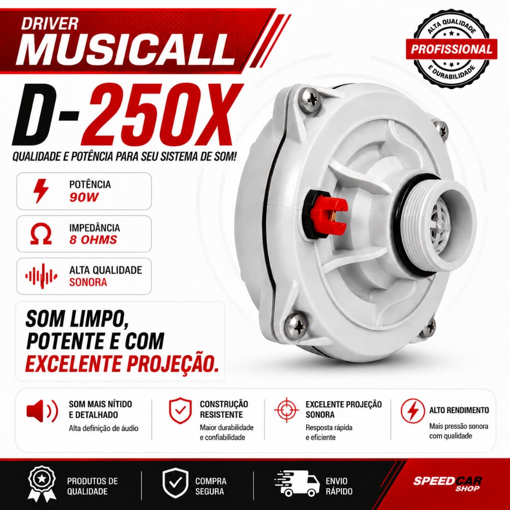 Driver de Corneta D250X Musicall Plus para Caixa Trio Som Automotivo Som Profissional Driver D250X