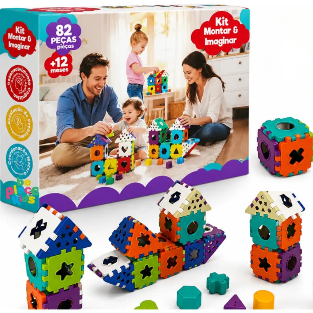 Brinquedo Blocos De Montar Infantil Encaixe Imaginar 82 Peças
