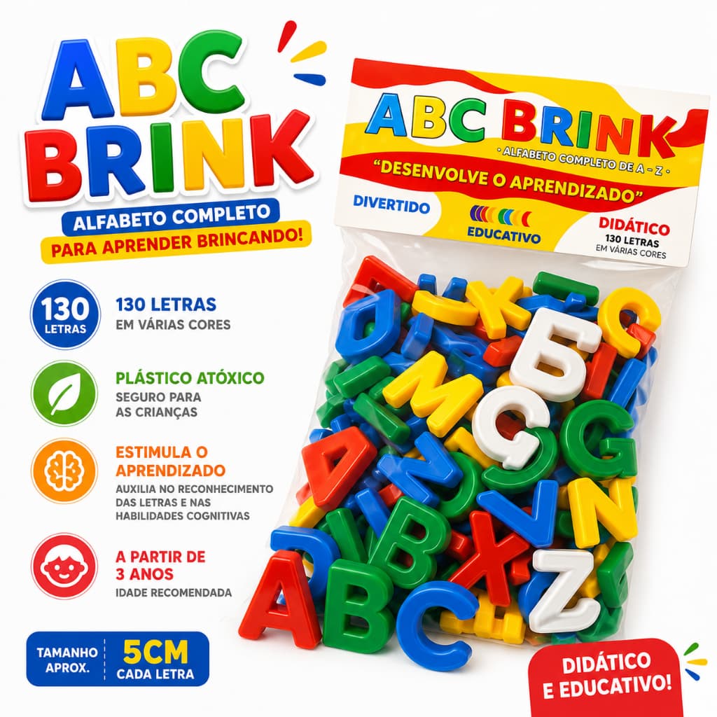 Brinquedo Alfabeto Infantil Educativo Letras do Alfabeto 130 Peças - Alfabetização Infantil