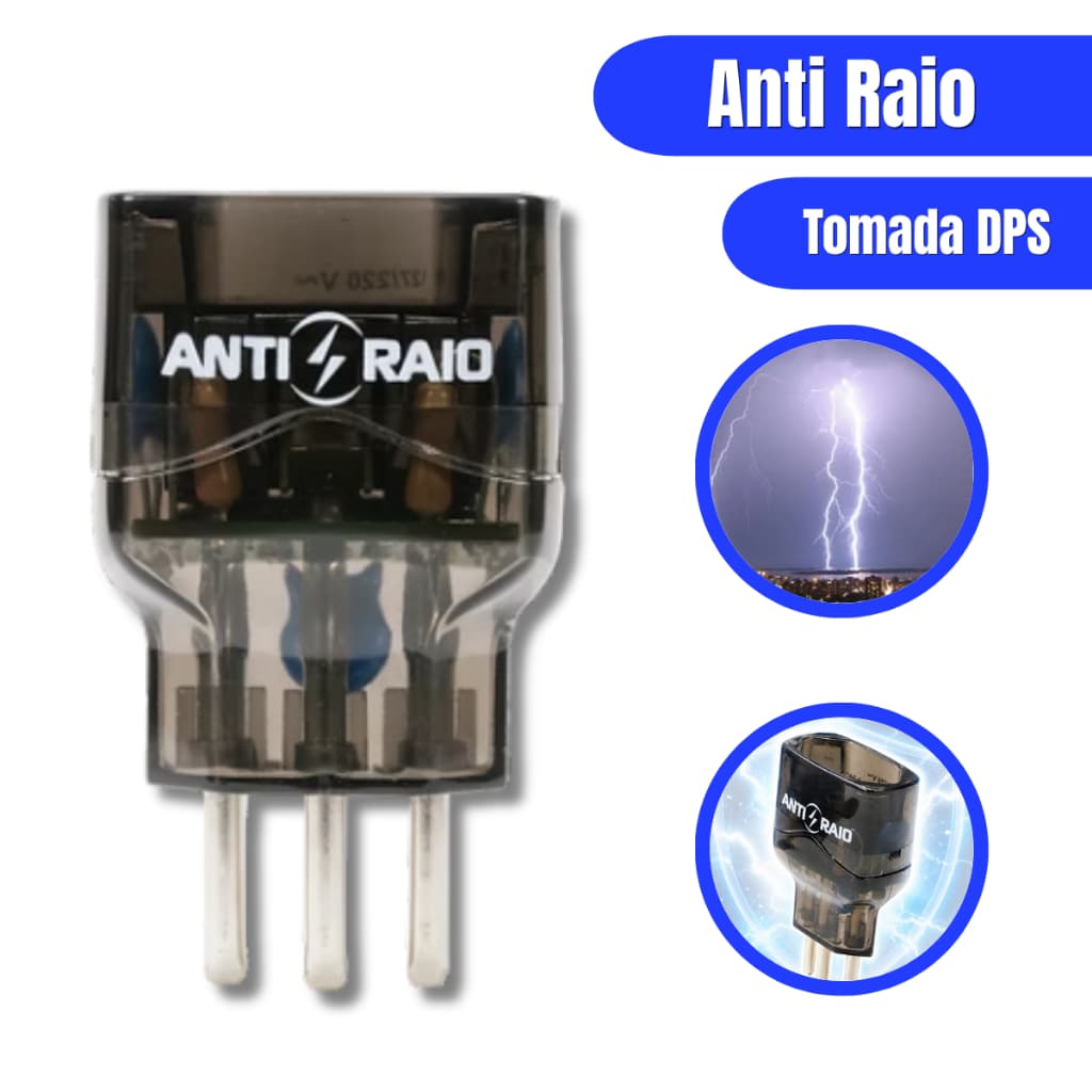 Tomada Anti-Raio Preta 10A Bivolt Protetor de Surto 3 Pinos 2P+T