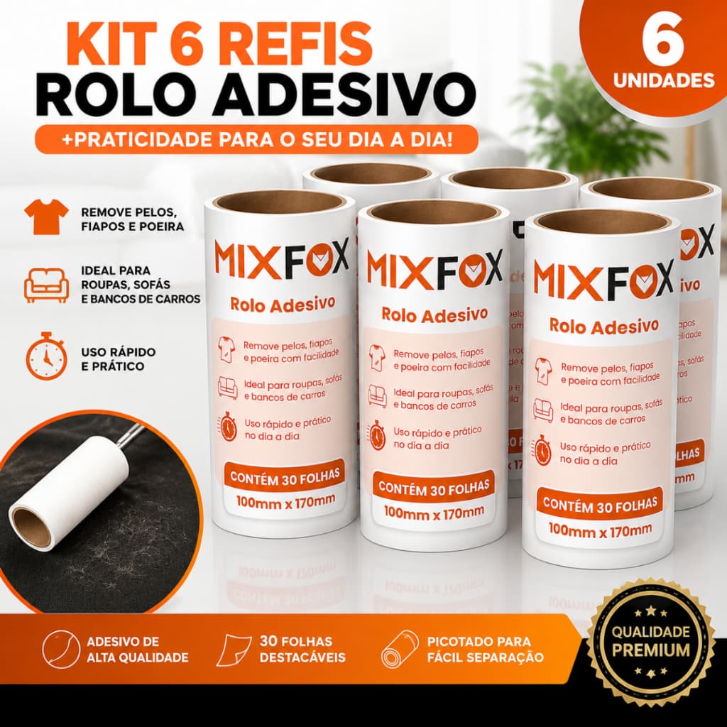 Refil Rolo Adesivo Tira Pelos Flash Limp Original kit Com 6 Mix Fox