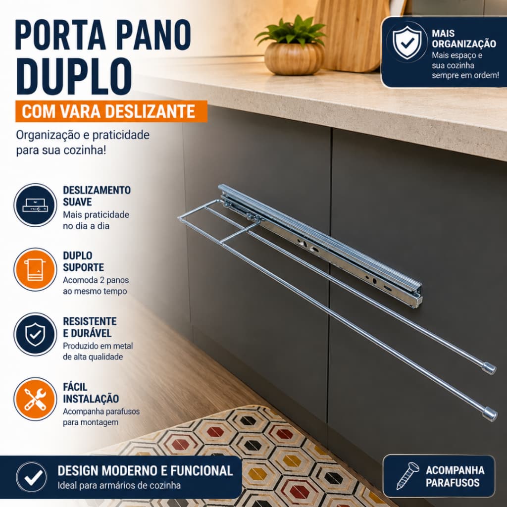 Suporte Pano de Prato Duplo Deslizante Cromado