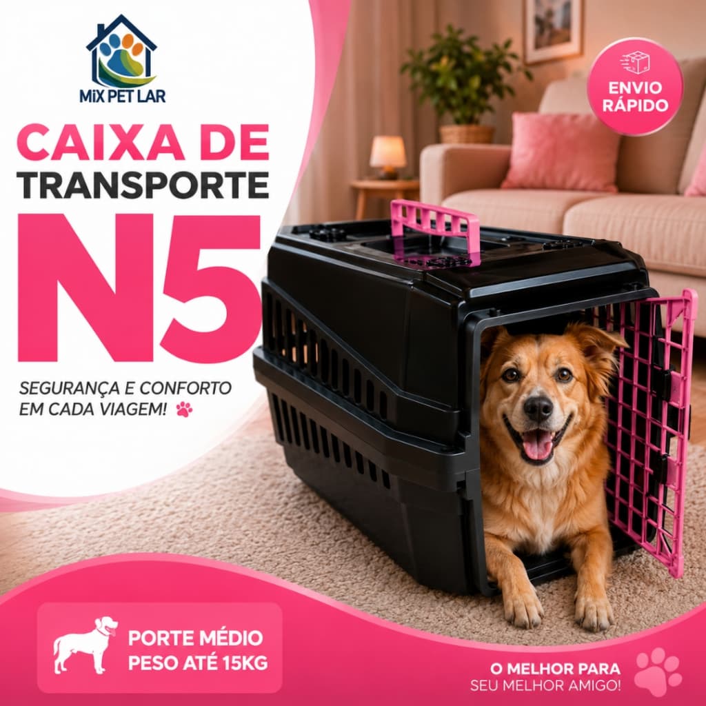 CAIXA DE TRANSPORTE N5 PARA CÃES GATOS VIAGEM PET PORTE MÉDIO PASSEIO SEGURO MECPET