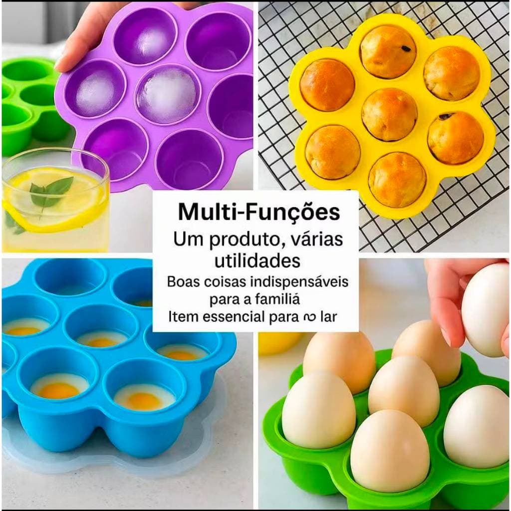 Forma de Silicone para Cupcakes e Bolos com 7 Cavidades Azul - Antiaderente e Livre de BPA