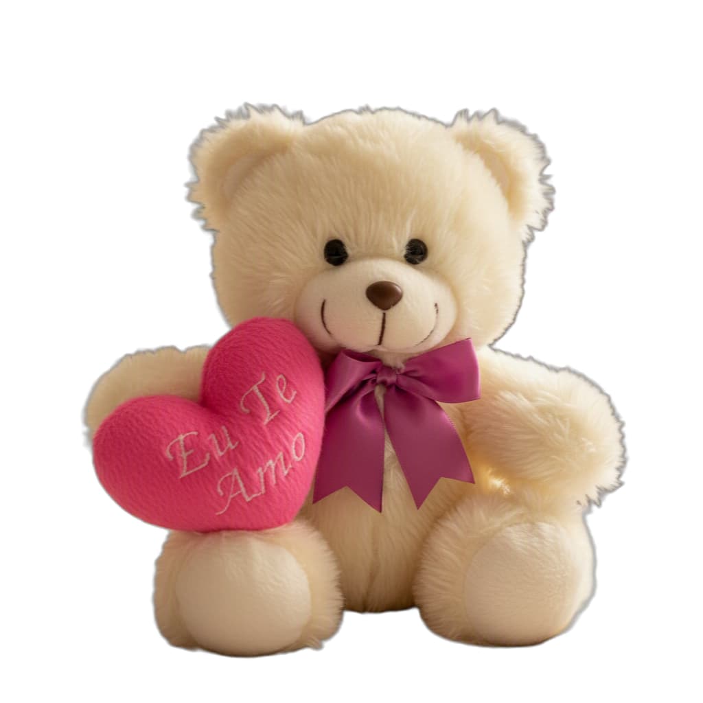 Urso de pelúcia Rosa de 20 cm - com coração bordado e laço de cetim
