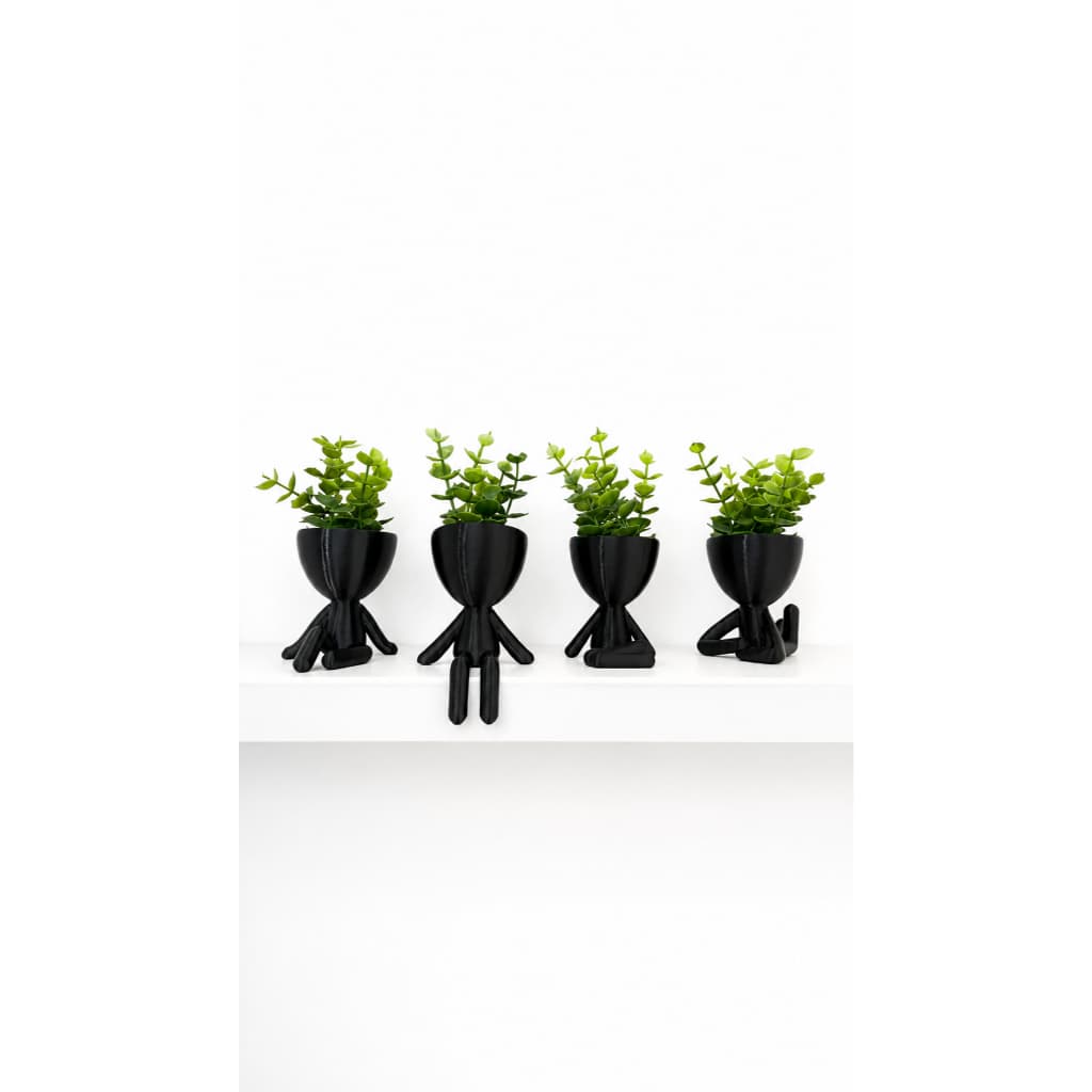 Kit com 4 Vasinhos Decorativos Bonequinhos com Plantas Artificiais | Decoração Moderna para Sala, Quarto e Escritório