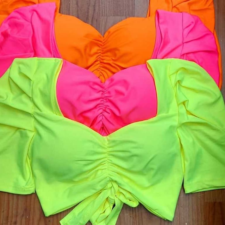 cropped BLUSA manga princesa de amarrar