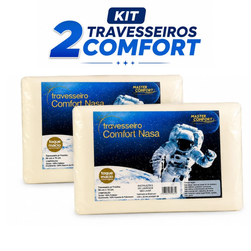 Kit 2/1 Travesseiro Nasa Comfort Para Fronha 70*50 Antiácaro Ortopédico e Anatômico