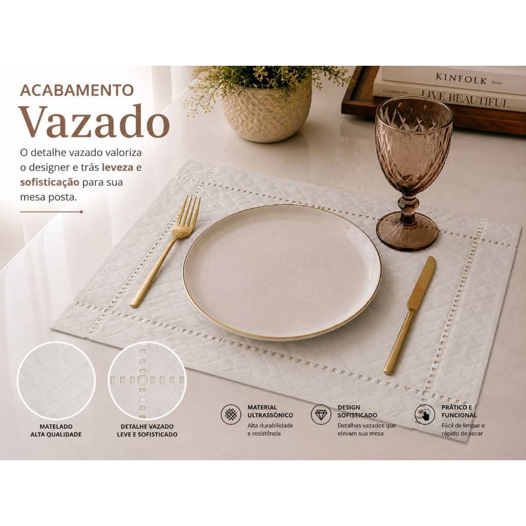 Souplat Avulso Matelado Ultrassônico 50x35 Lugar Americano Luxo Mesa Posta Vazado