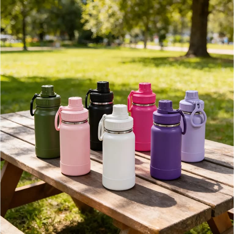Garrafa De Água 350ml Aço Inox Parede Dupla Isolada Térmica c/ Capinha Silicone