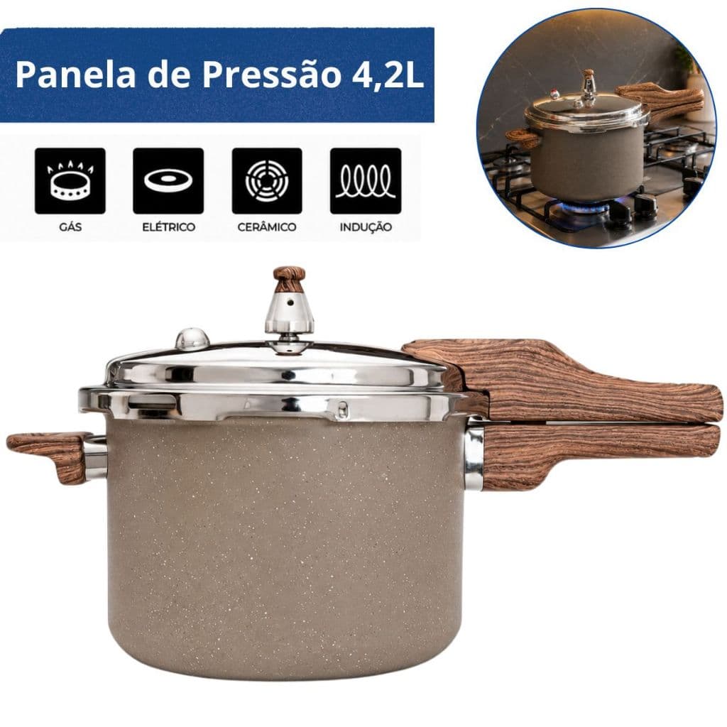 Panela De Pressão Fechamento Externo 4,2L Antiaderente Cozimento Rápido Fogão Gás Indução Cerâmico