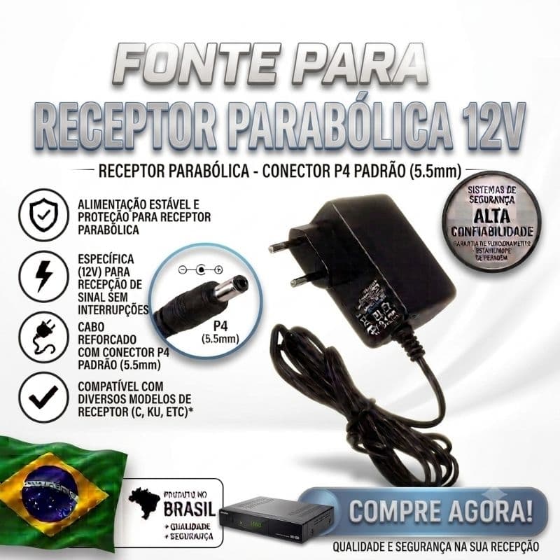 Fonte de Energia 12v Receptor Elsys Satmax 5