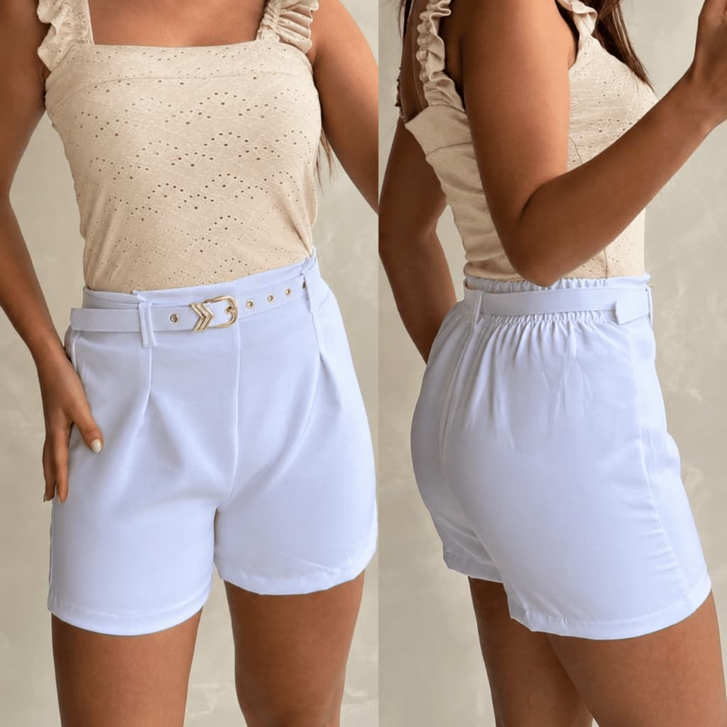 Short Social Alfaiataria Com Cinto Feminino Cintura Alta