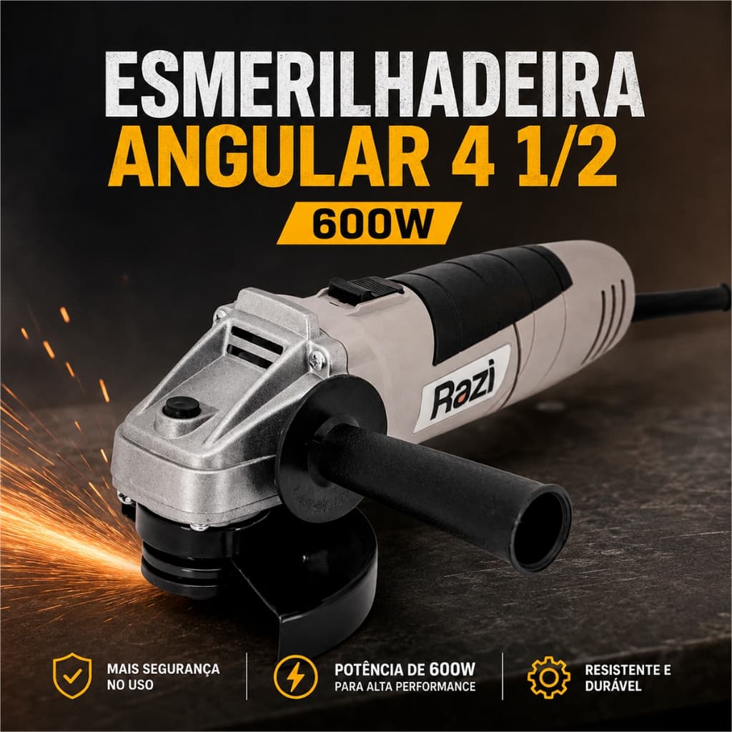 Esmerilhadeira Angular Razi 600W Lixadeira 4.1/2 Pol Esmerilhadeira Profissional Elétrica Alta Potência