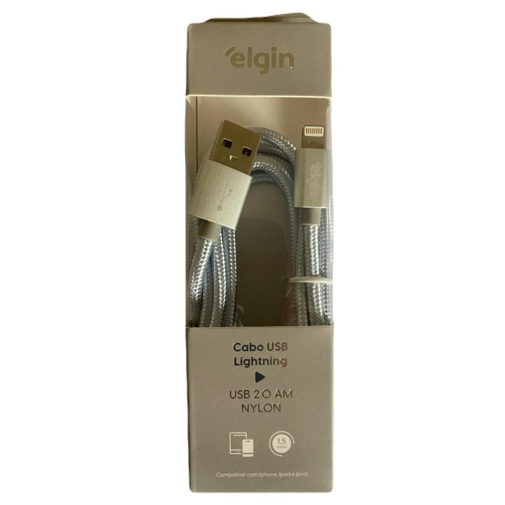 Cabo Apple Lightning USB 2.0 Nylon Cinza1,5m Elgin