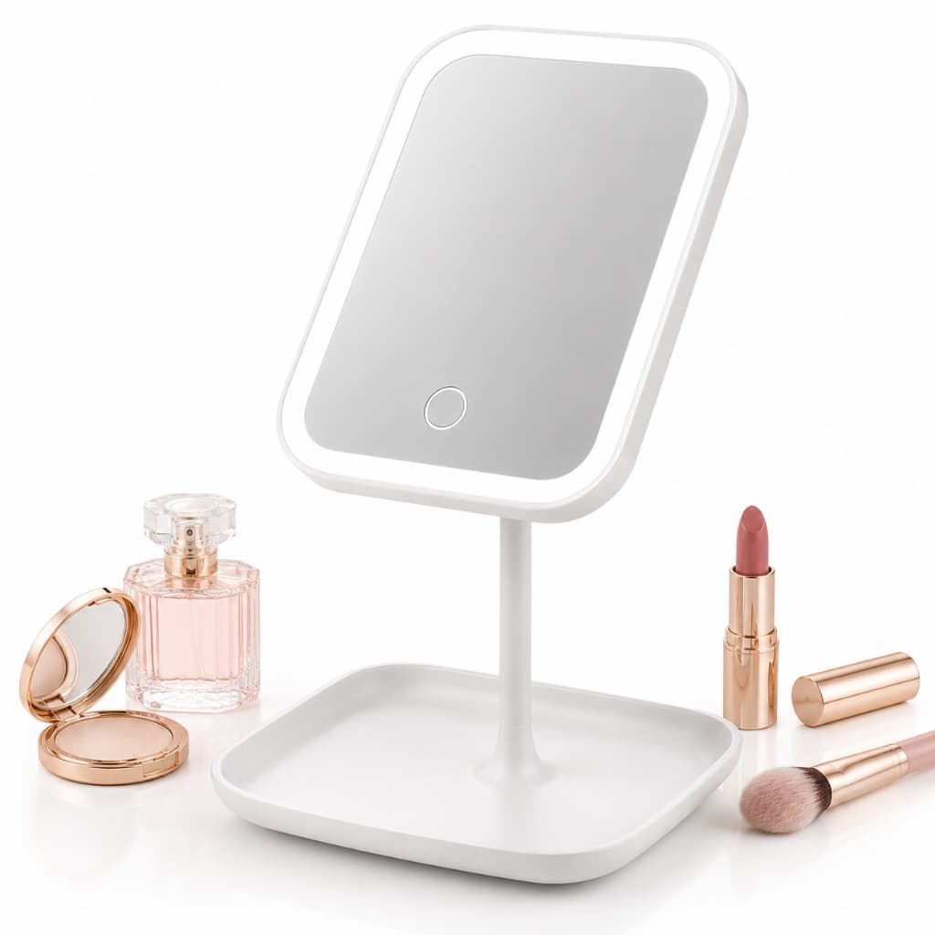 Espelho de Maquiagem com Luz LED de Mesa Ajustável 90° 3 Modos de Luz Branco