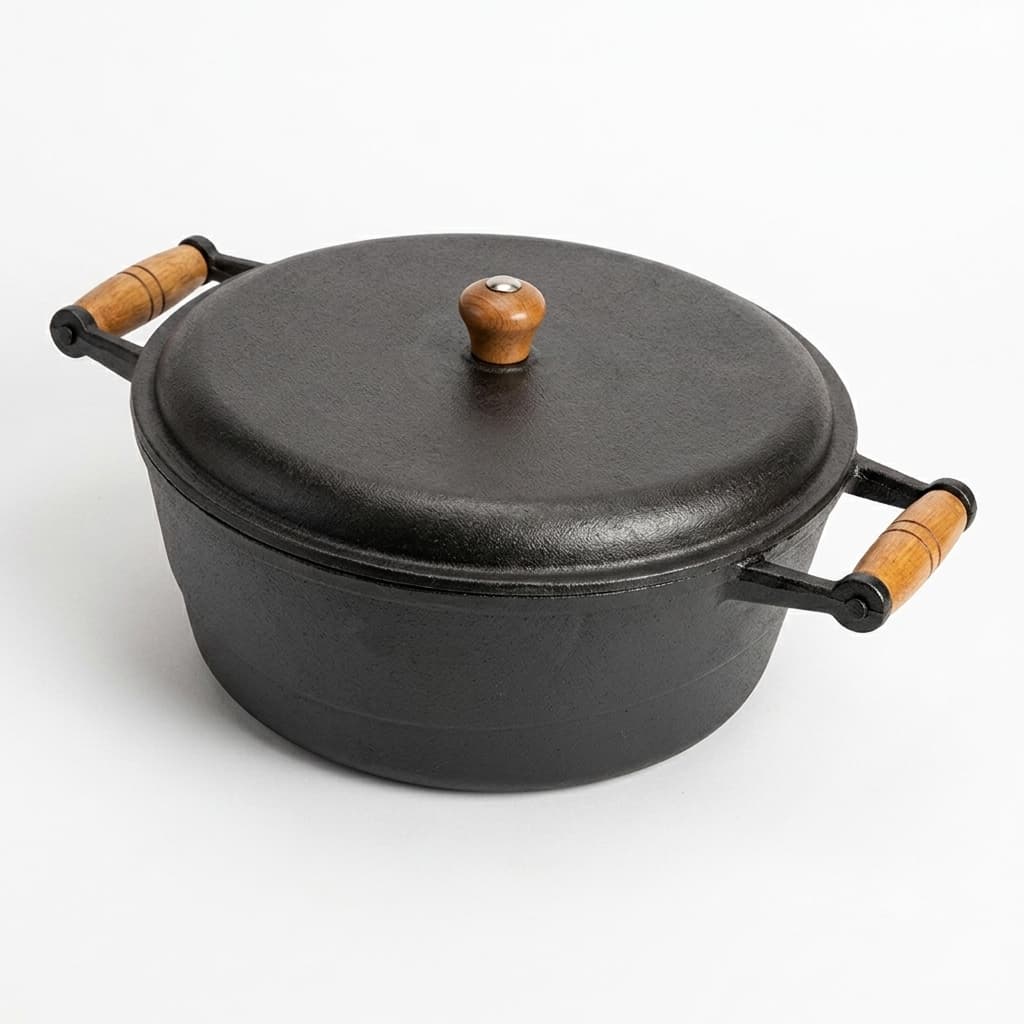 Panela de Ferro 6 Litros Caçarola Alça de Madeira Tampa de Ferro Fundido Fundição União