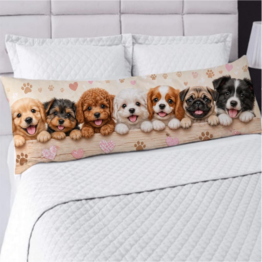 Fronha Avulsa ou Kit Fronha com Travesseiro de Corpo Xuxão Estampa Cachorrinhos Fofos Mundo Pet