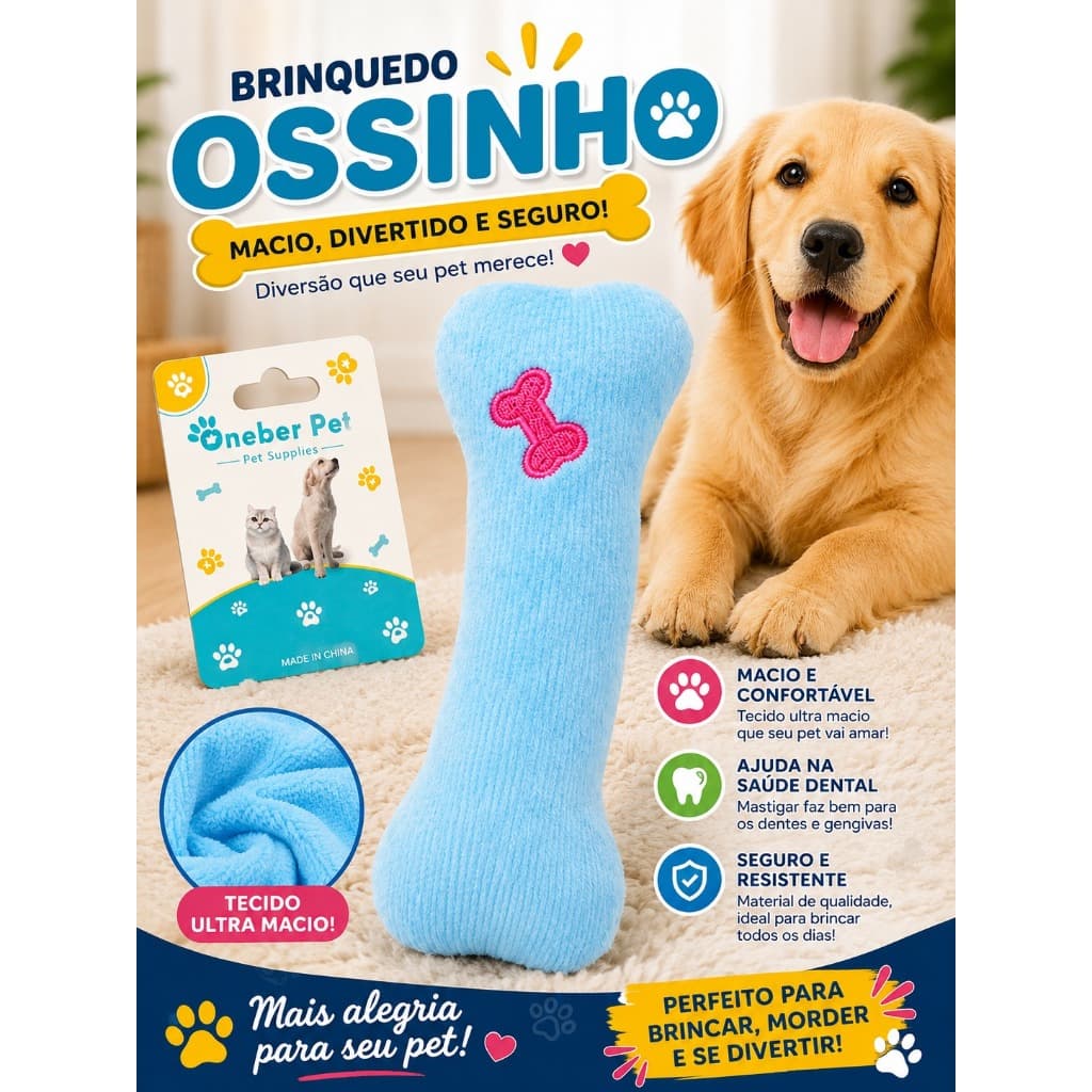 Brinquedo Mordedor Pet Ossinho de Pelúcia Macio para Cães Resistente