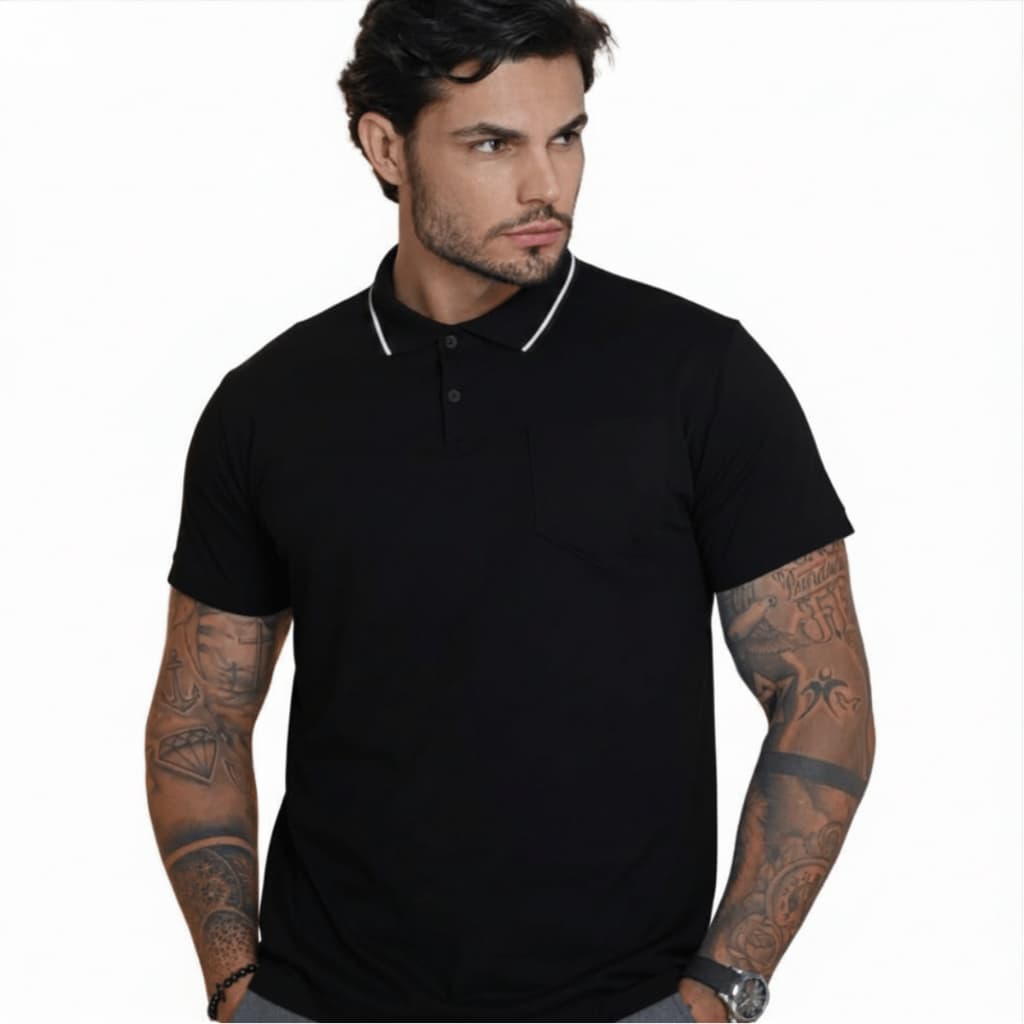 Camiseta Gola Polo Masculina Com Bolso Algodão 30.1 Casual Blusa Social Camisa Plus Size Gola Polo Masculina