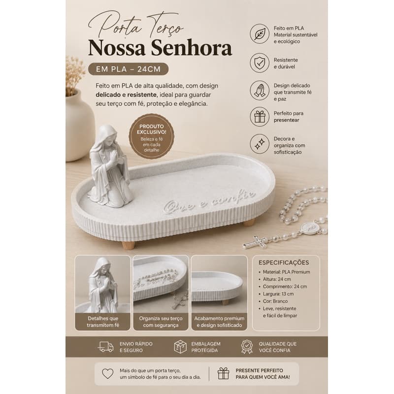 Porta Terço Nossa Senhora em PLA 24 cm | Organizador Religioso Decorativo | Fé e Elegância