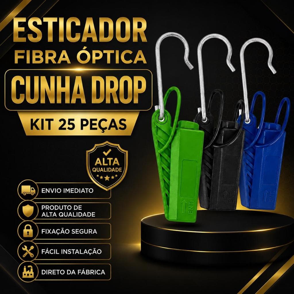 Esticador Cunha Fibra Drop Óptico Abertura Lateral Gancho Kit 25 Peças