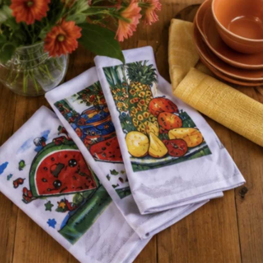 Pano de Prato Estampado Kit Cozinha  Macio Algodão Pano de Prato Estampas SortidasEnxovalPresenteRestauranteSacaria