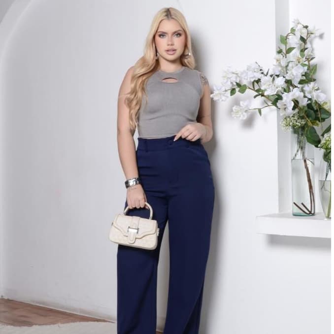 Calça Alfaiataria Wide Leg Pantalona Premium Social e Casual Com Zíper Sofisticada Elegante