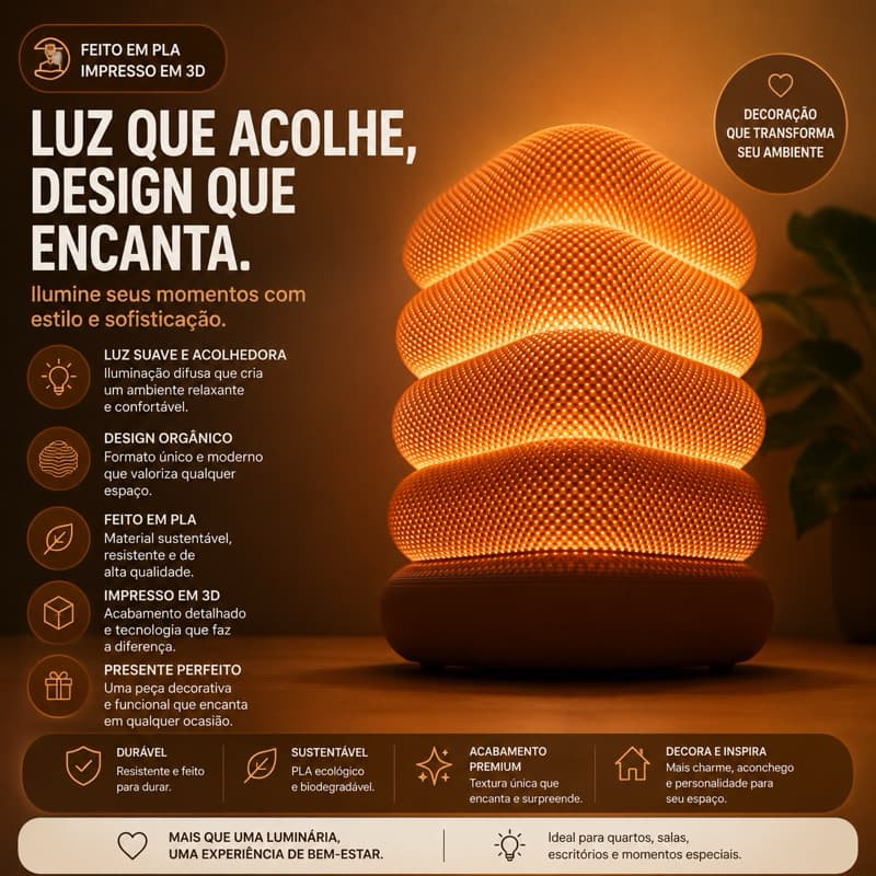Luminária Decorativa 3D Moderna com Luz LED brinde | Abajur Minimalista para Sala, Quarto e Escritório