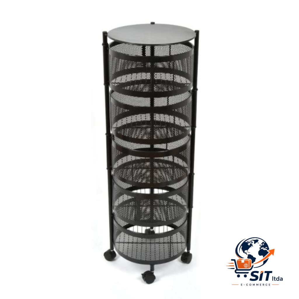 Prateleira Organizadora Circular em Ferro 33 x 33 x 89 cm – Prateleira Multiuso Extra Resistente Com Rodinhas