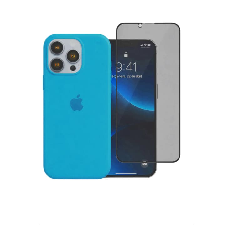 Capinha Silicone + Película Privacidade Para iPhone 12 Pro Max Anti Impacto Aveludada Premium Proteção Completa