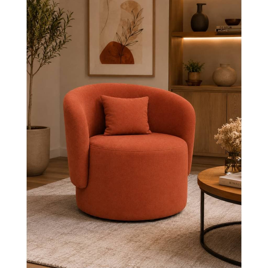 Poltrona para Sala de Estar Recepção Bouclé Redonda Orgânica Sophia