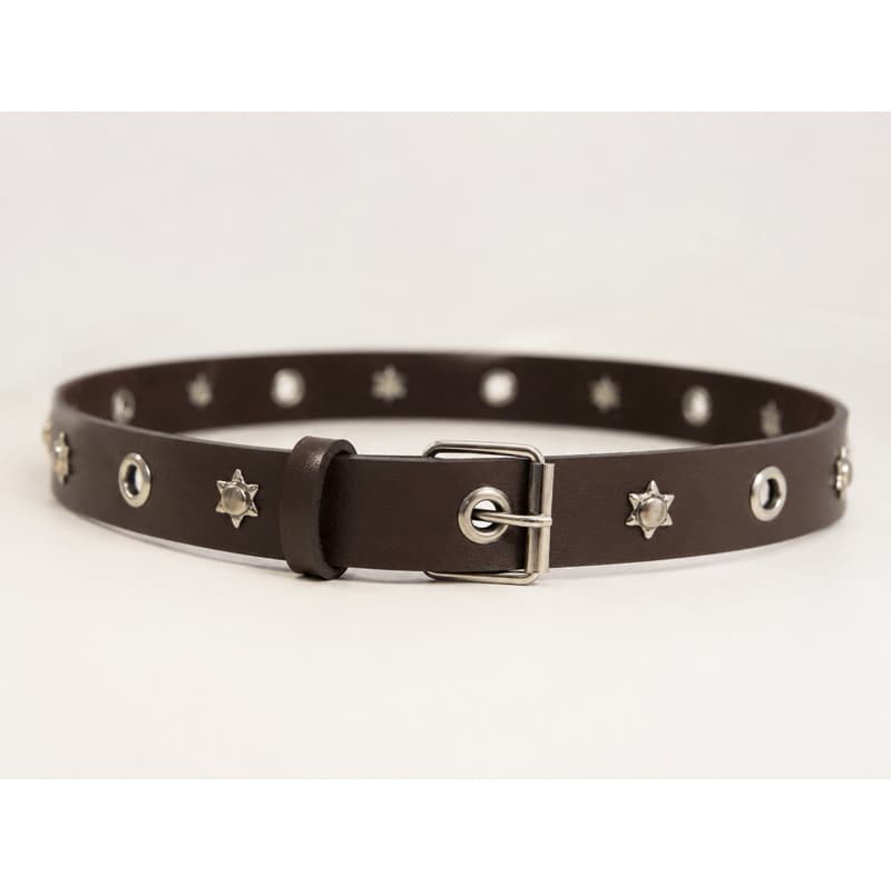 Cinto Unissex Couro Sintético Punk Moda Rock Star com Detalhes Estrelas e ilhós Estilo Urbano para Homens e Mulheres