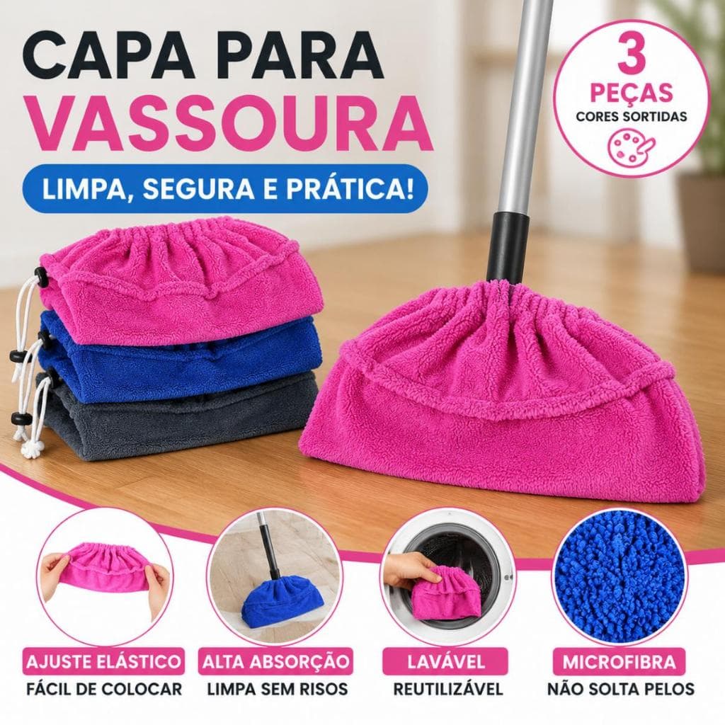 Kit of 3Microfiber Broom Covers, Reusable Washable Floor Cloth for Home, Kitchen, and Bathroom Cleaning