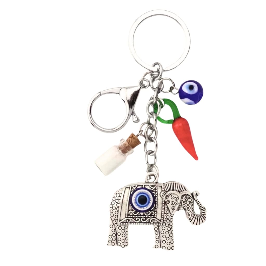 Chaveiro Amuleto da Sorte com Olho Grego, Elefante  Sal Grosso
